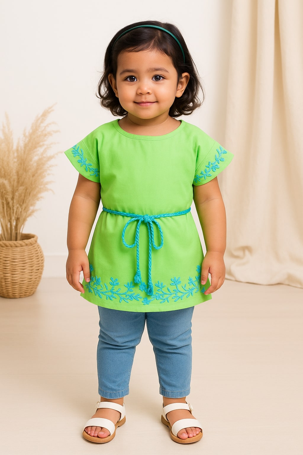 Girls Lime Green Embroidered Top