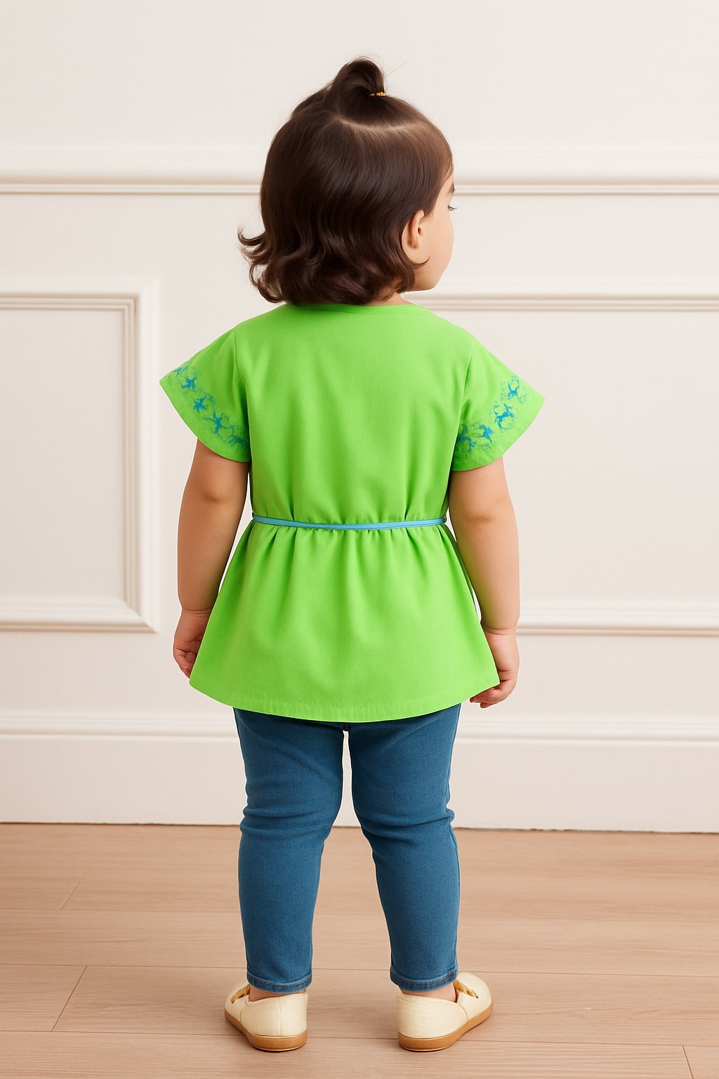 Girls Lime Green Embroidered Top