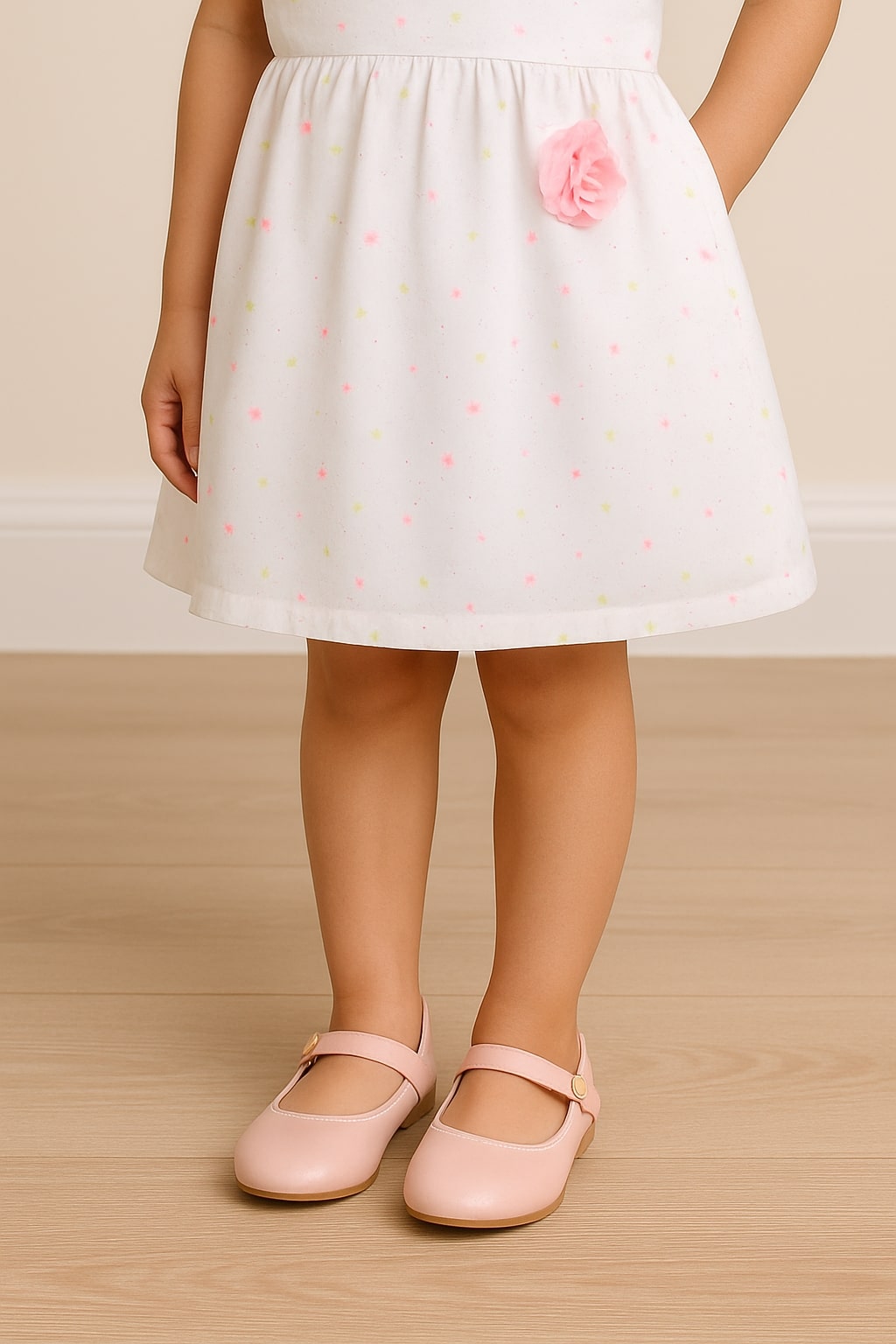 Girls Printed Flared Skirt with Floral  Detail