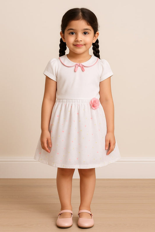 Girls Printed Flared Skirt with Floral  Detail