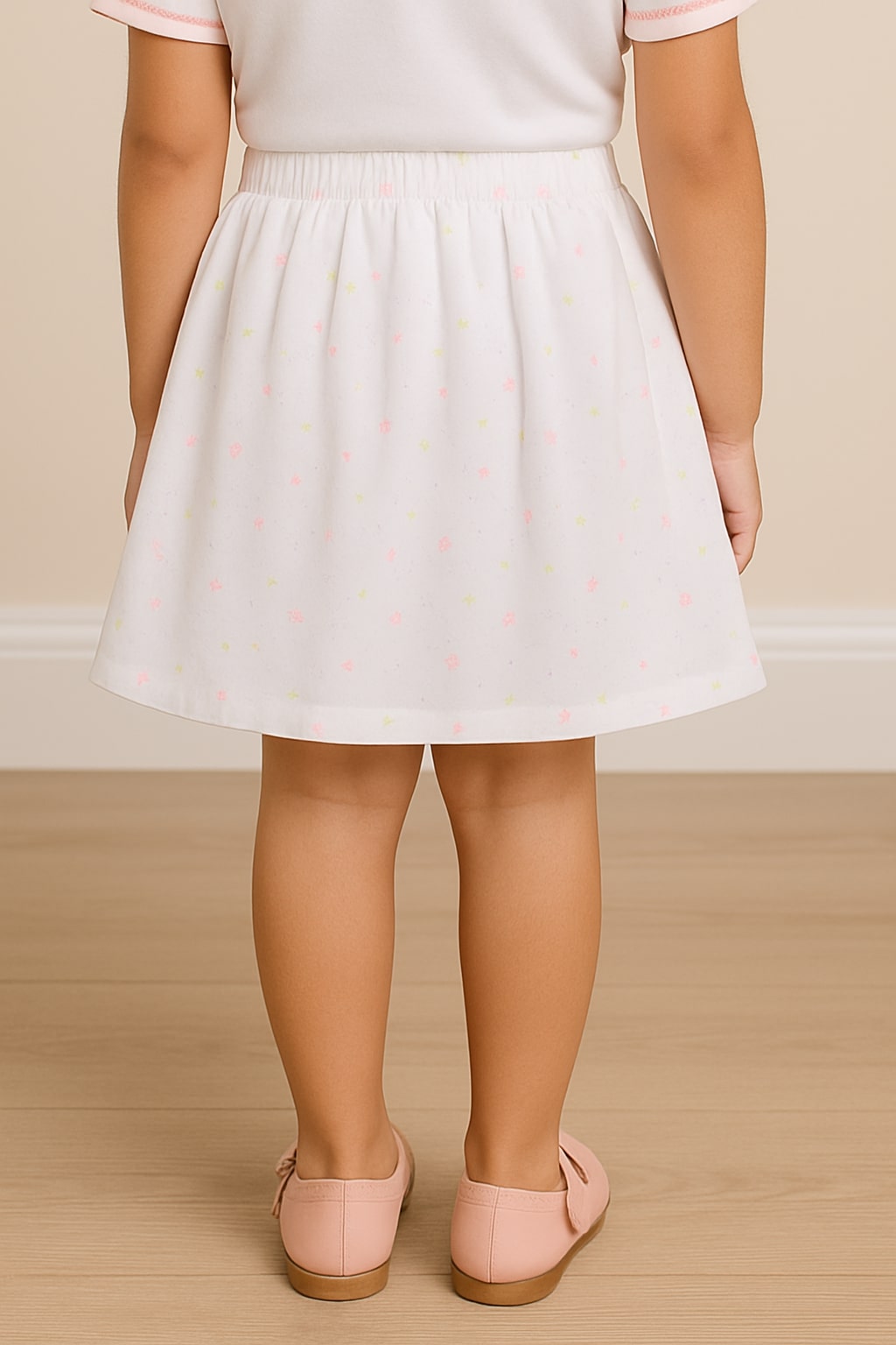 Girls Printed Flared Skirt with Floral  Detail