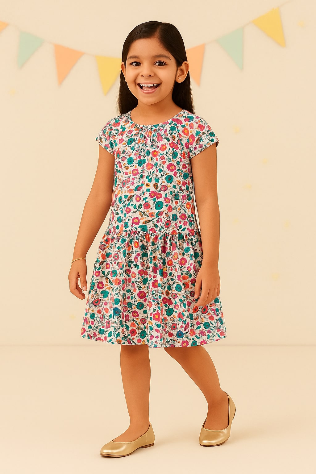 Girls Floral Tiered Dress
