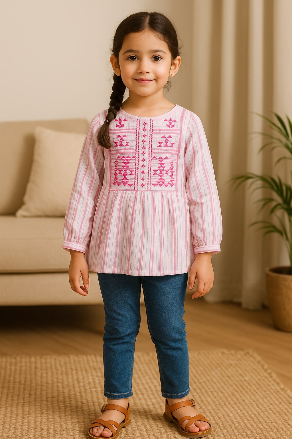 Girls Embroidered Pink Top