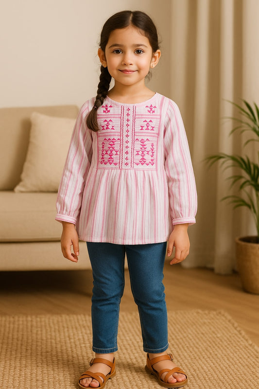 Girls Embroidered Pink Top