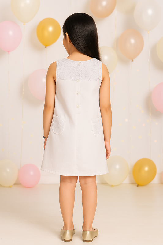 Girls Beige Sequin A-Line Dress