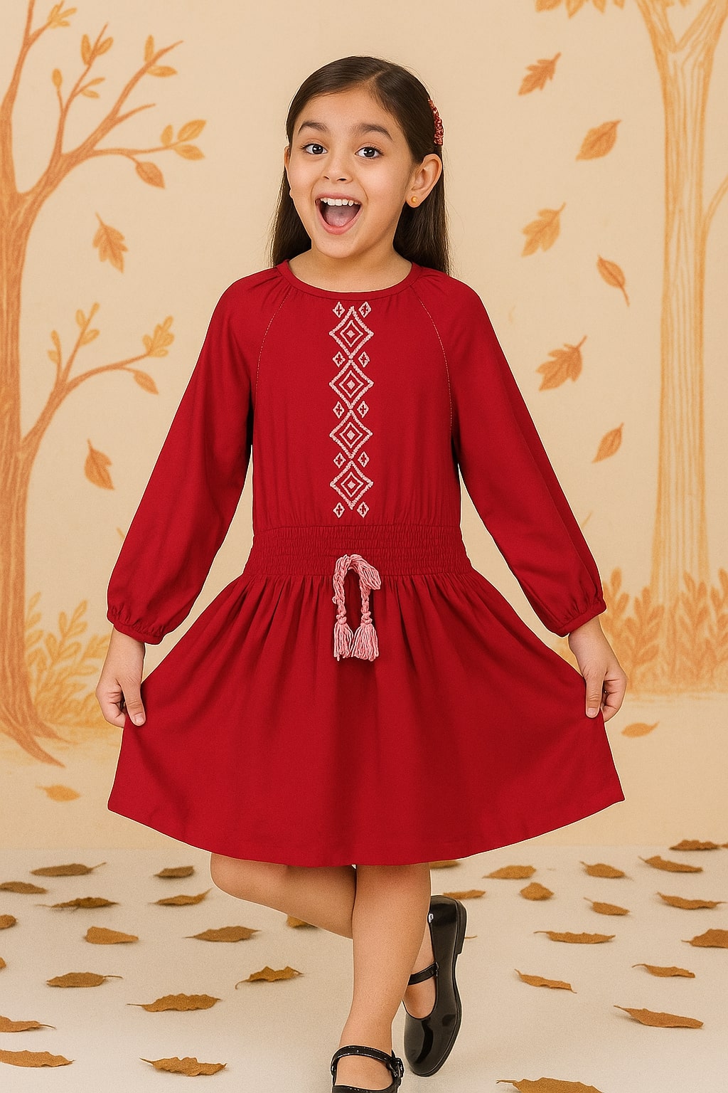 Girls Embroidered Fit & Flare Dress