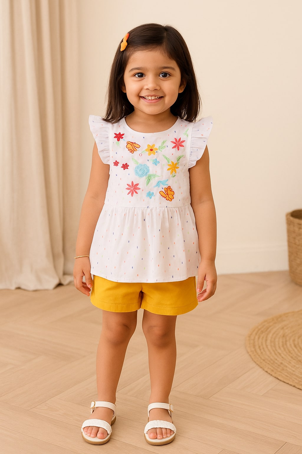 Girls White Floral Casual Top