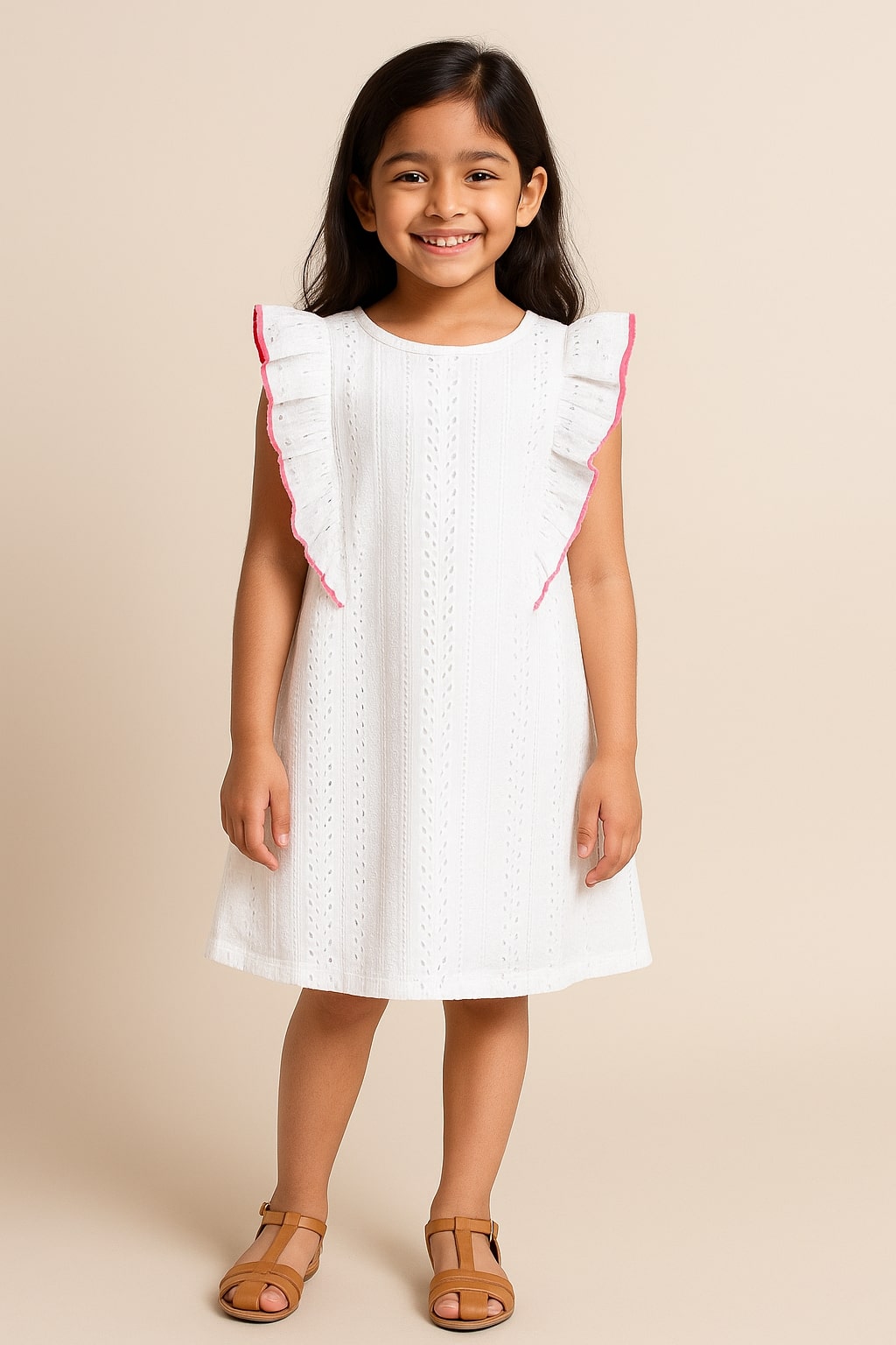 Girls Embroidered Ruffle A-Line Dress