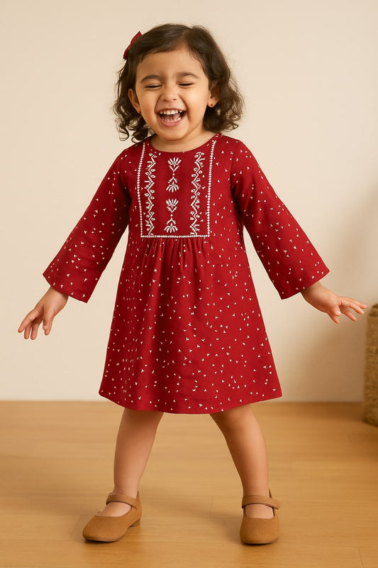 Girls Printed A-Line Embroidered Dress