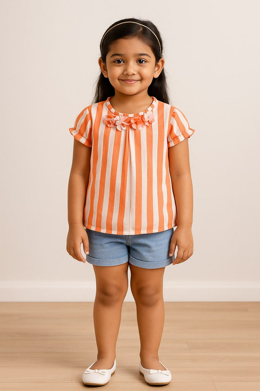 Girls Top with Floral Detail