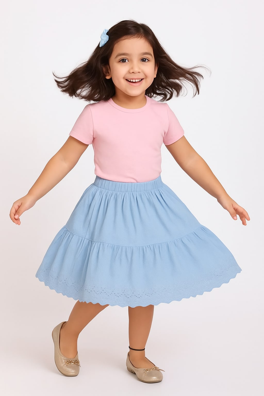 Girls Tiered Flared Skirt with Scallop Hem