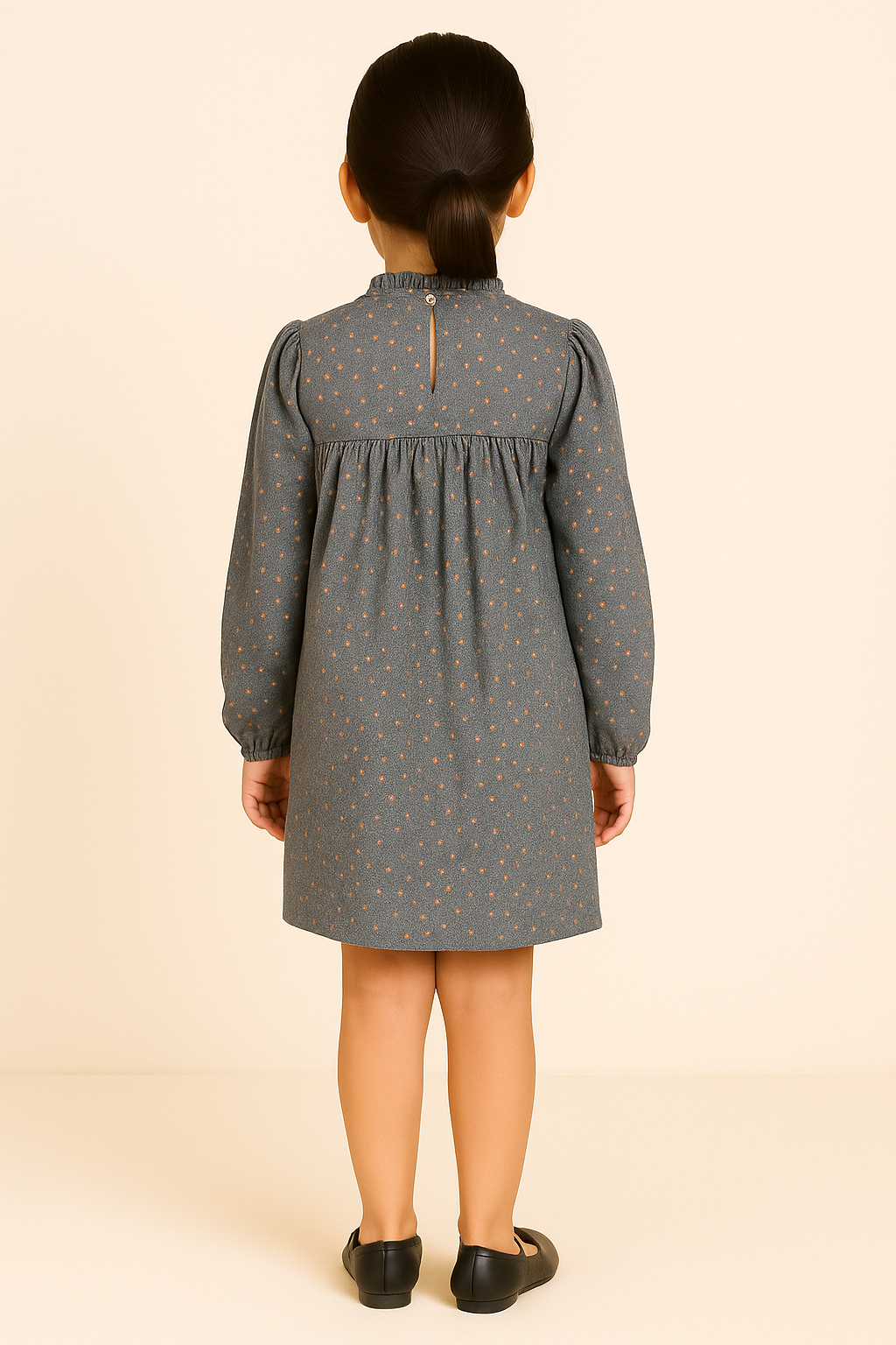 Girls Grey High Neck Full Sleeve Dress