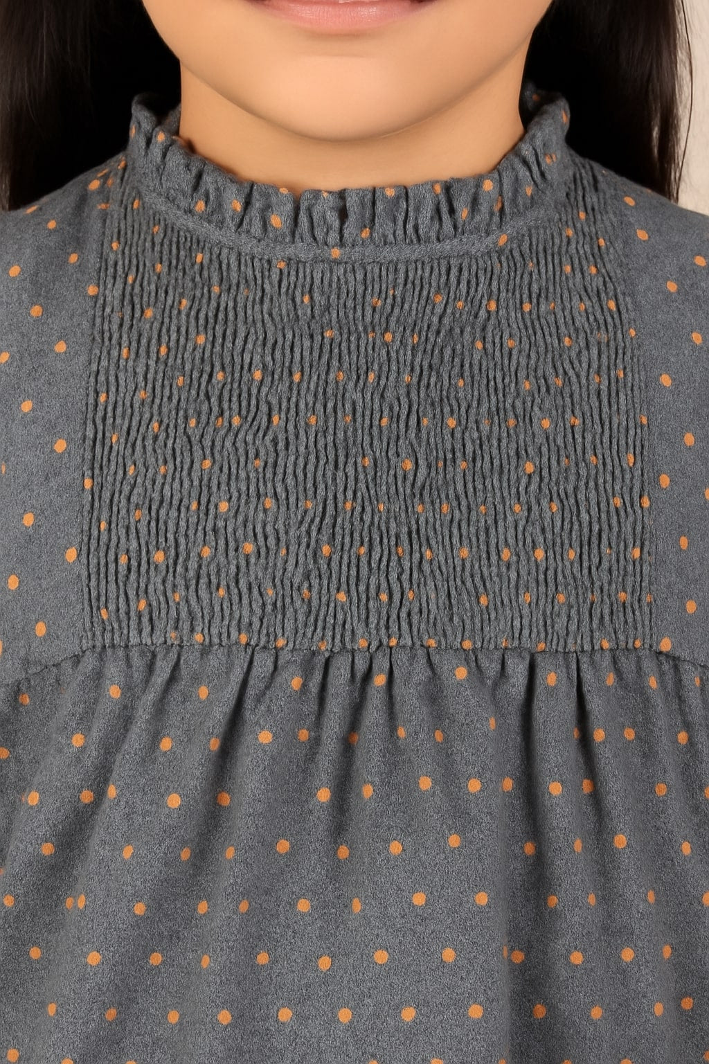 Girls Grey High Neck Full Sleeve Dress