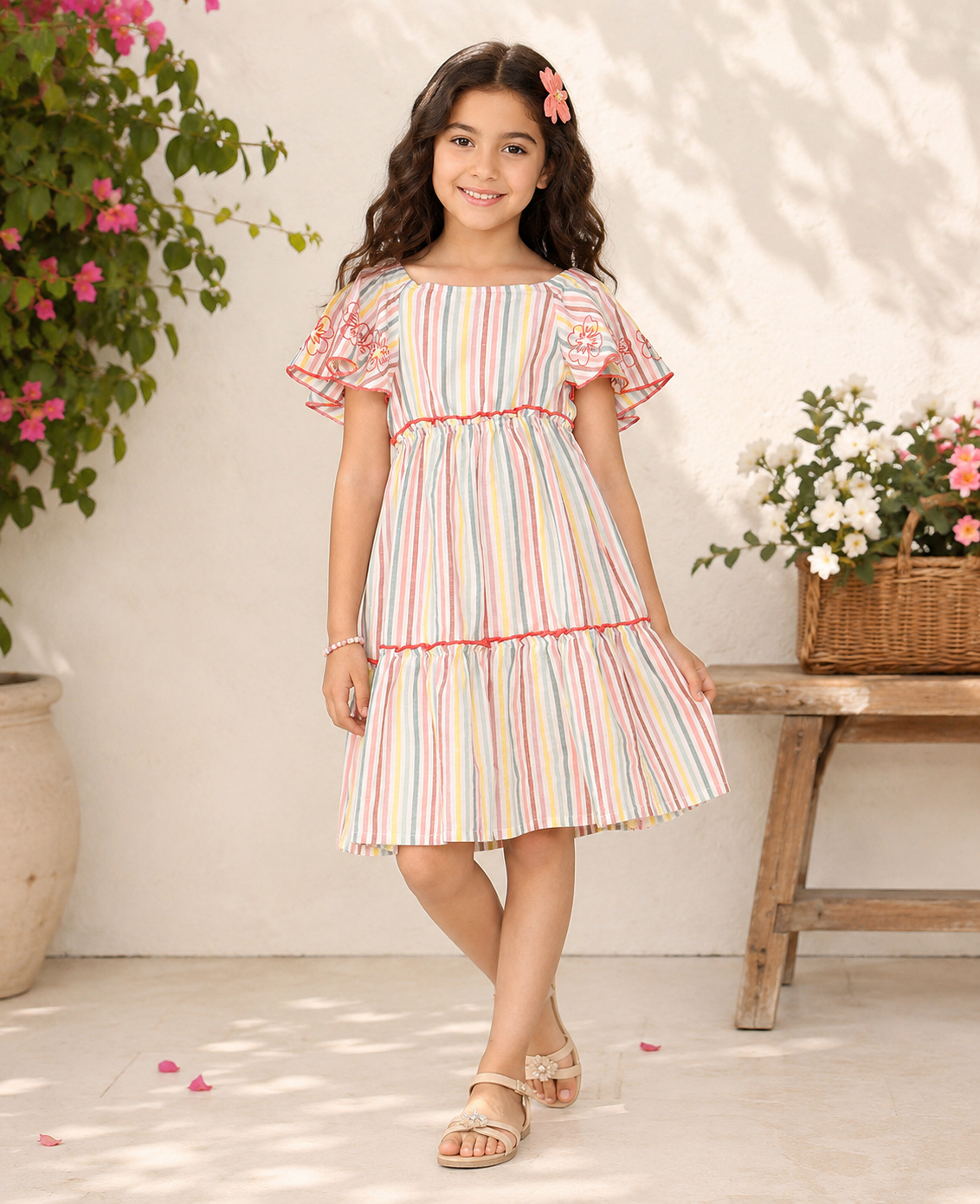 Girls Stripe Tier Dress