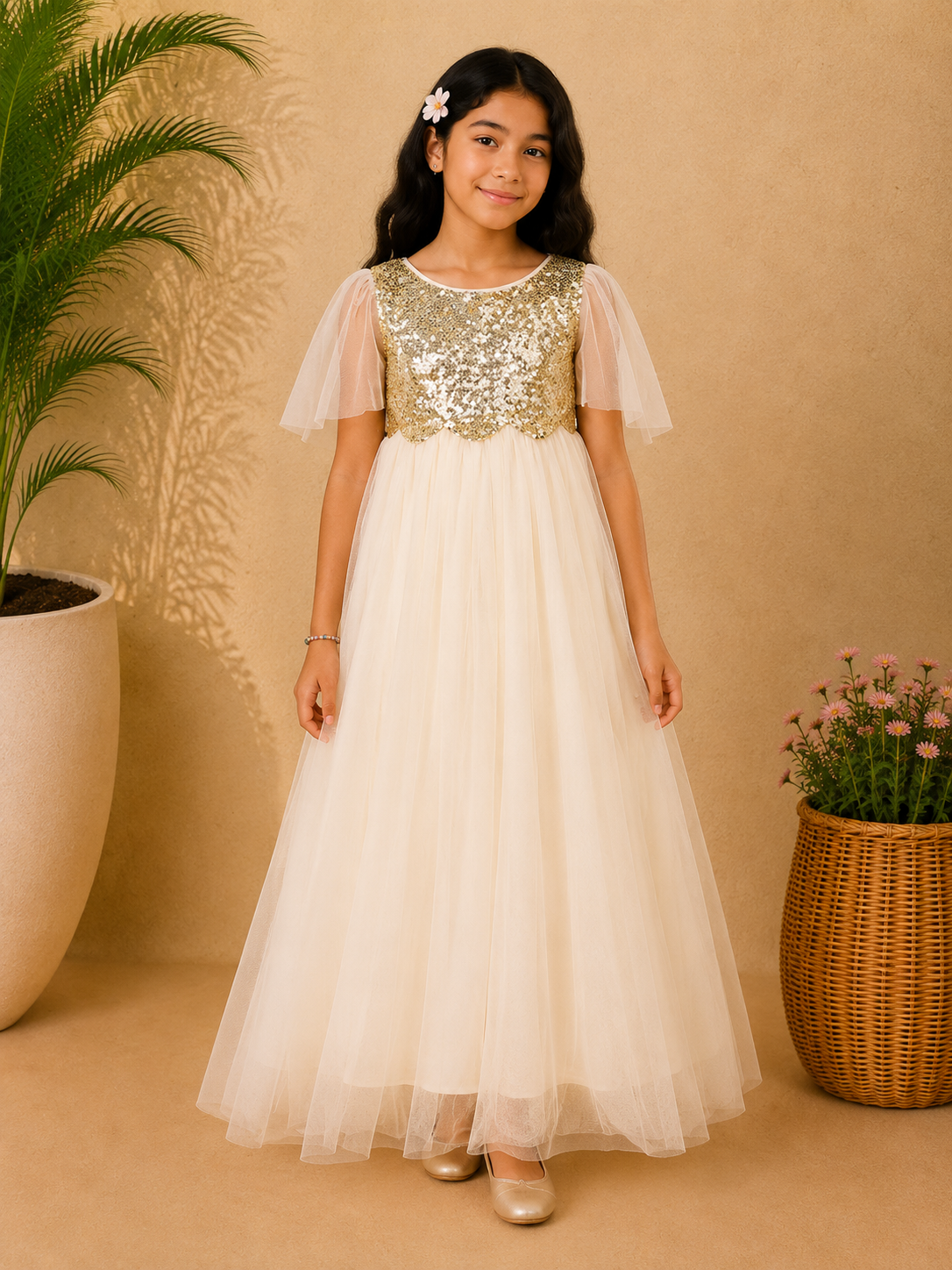 Girls White Sequin Dress