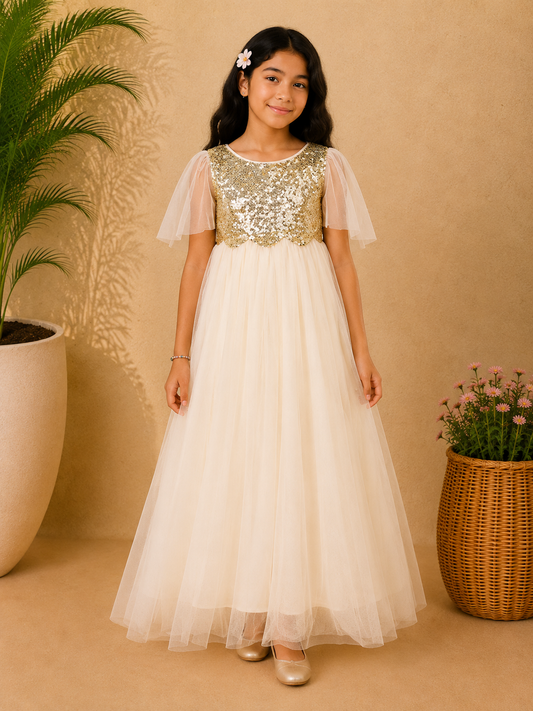 Girls White Sequin Dress