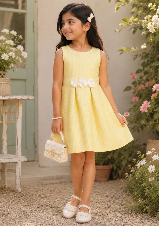Girls Yellow Sleeveless Fit & Flare Dress