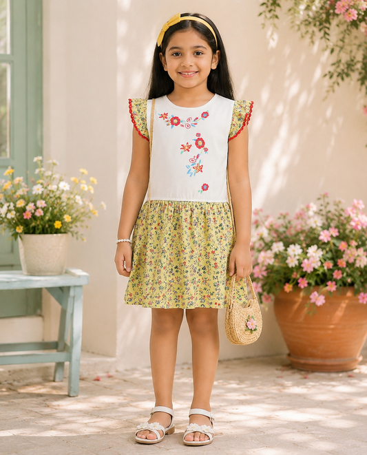 Girls Floral Embroidered Printed Dress