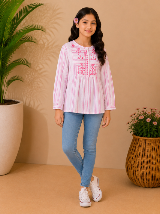 Girls Embroidered Pink Top