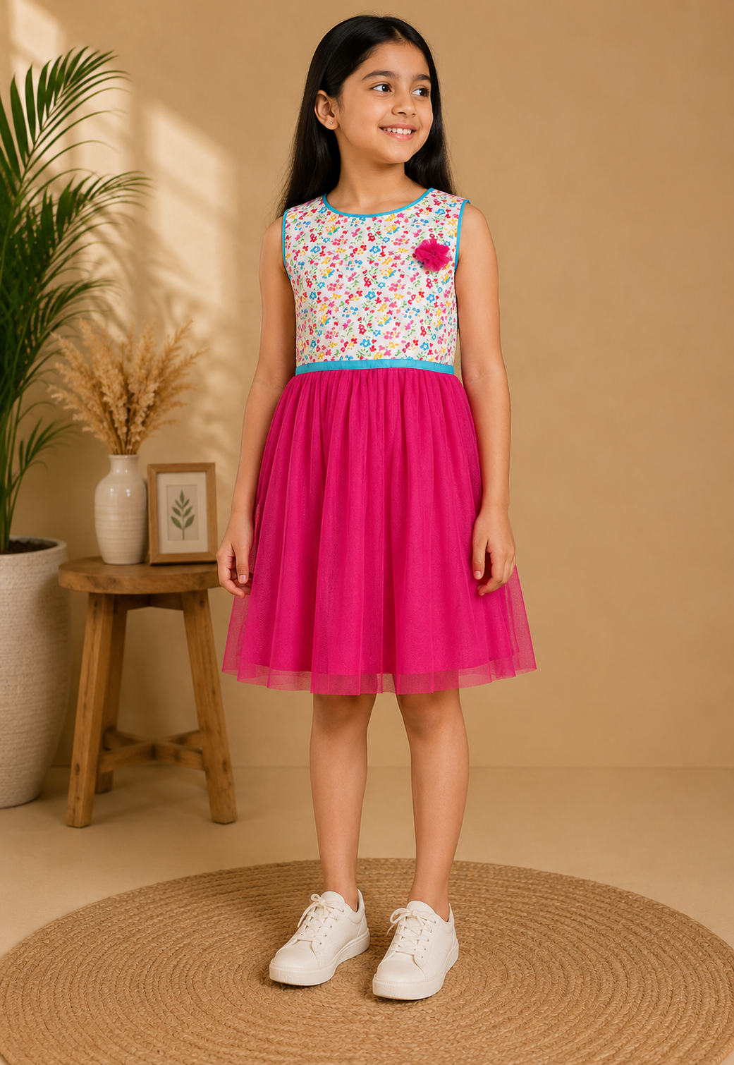 Girls Floral Printed Fit & Flare Dress
