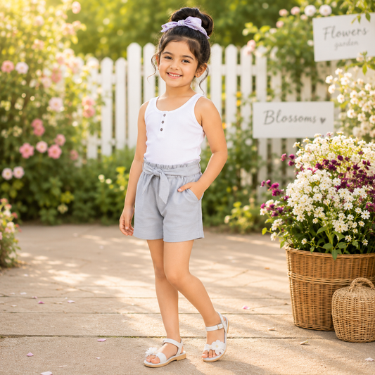 Girls Grey Casual Shorts