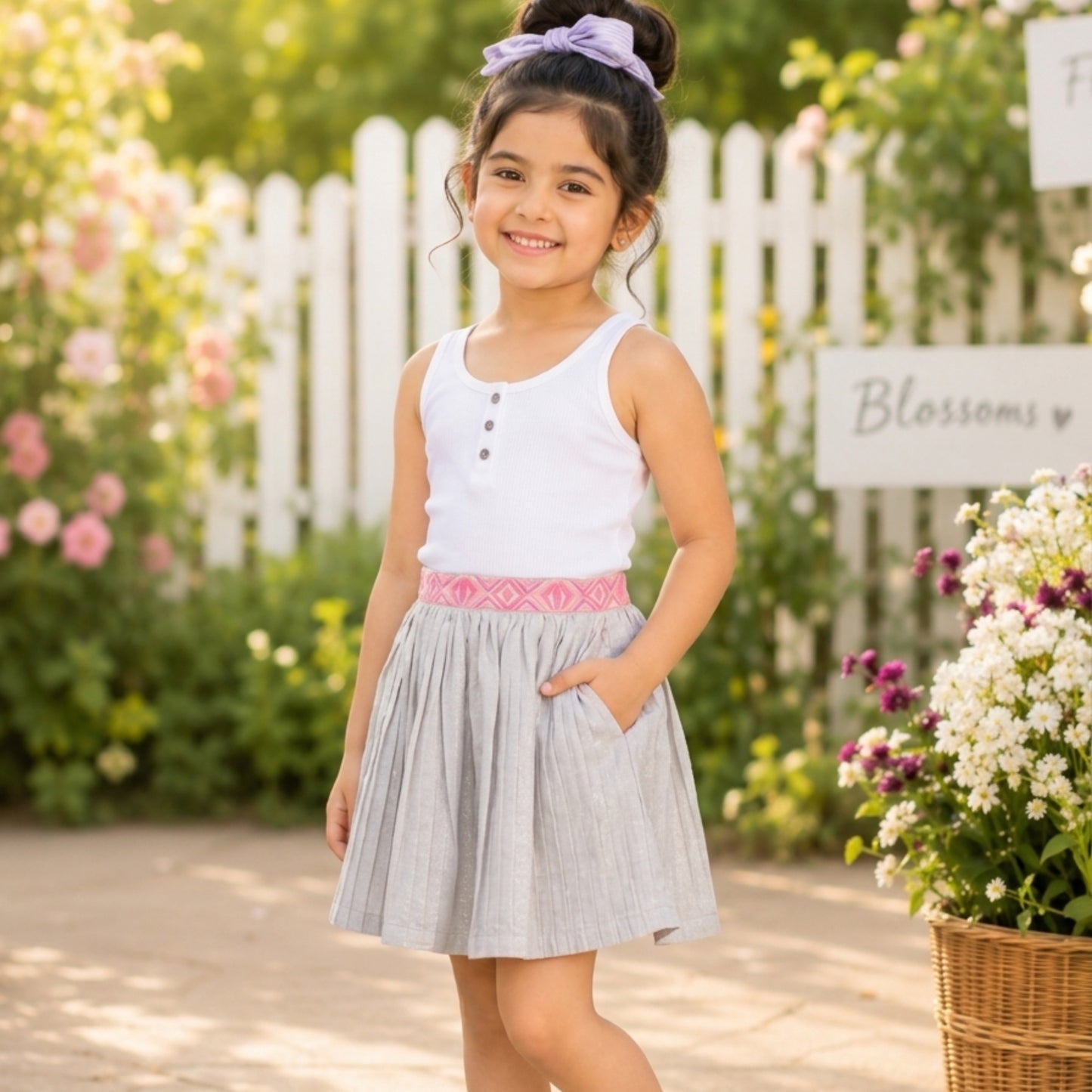 Girls Flared Skirt with Embroidered Shimmer