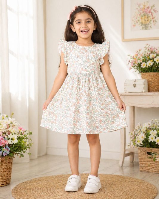 Girls Floral Printed Fit & Flare Dress