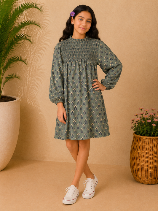 Girls Floral Peter Pan Collar Dress