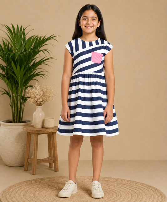 Girls Striped Fit & Flare Dress