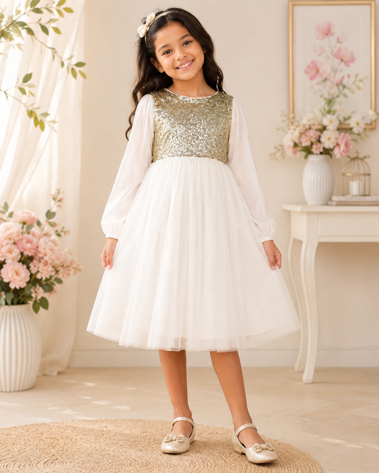 Girls White Sequin Dress