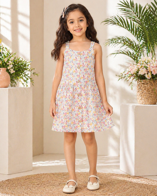 Girls Pastel Floral Print Sleeveless Fit & Flare Dress