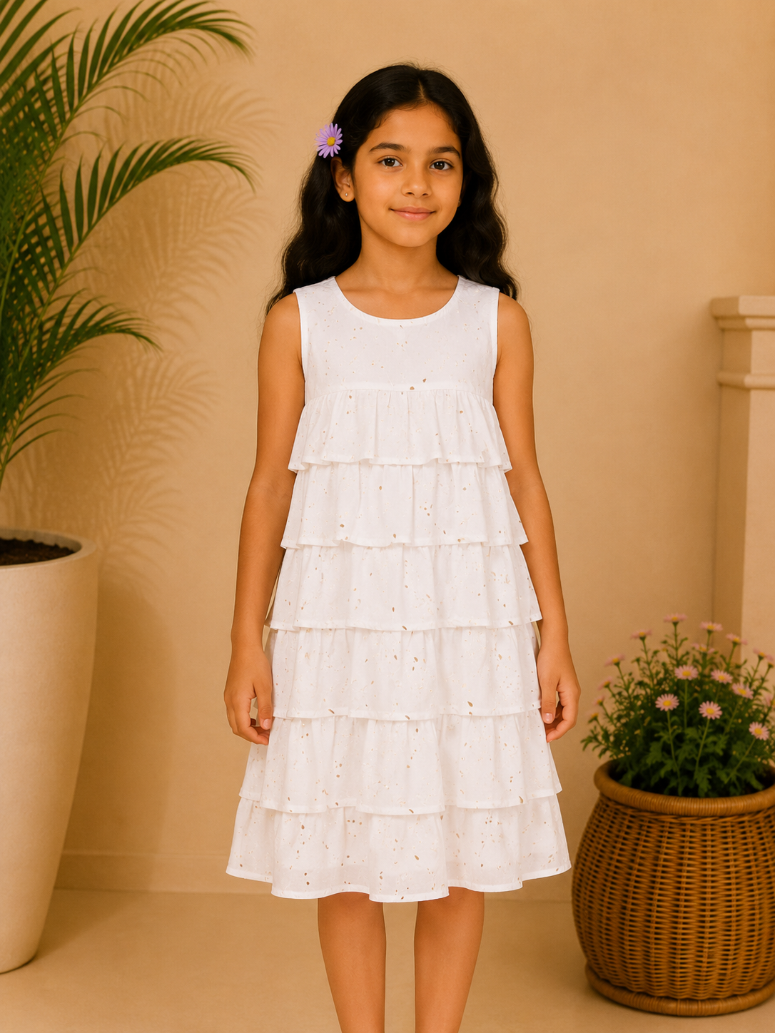Girls Layered Ruffle Embellished Dress