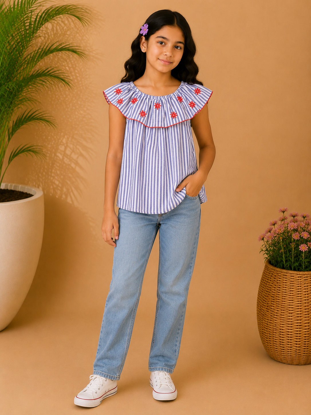 Girls Floral Embroidered Casual Top