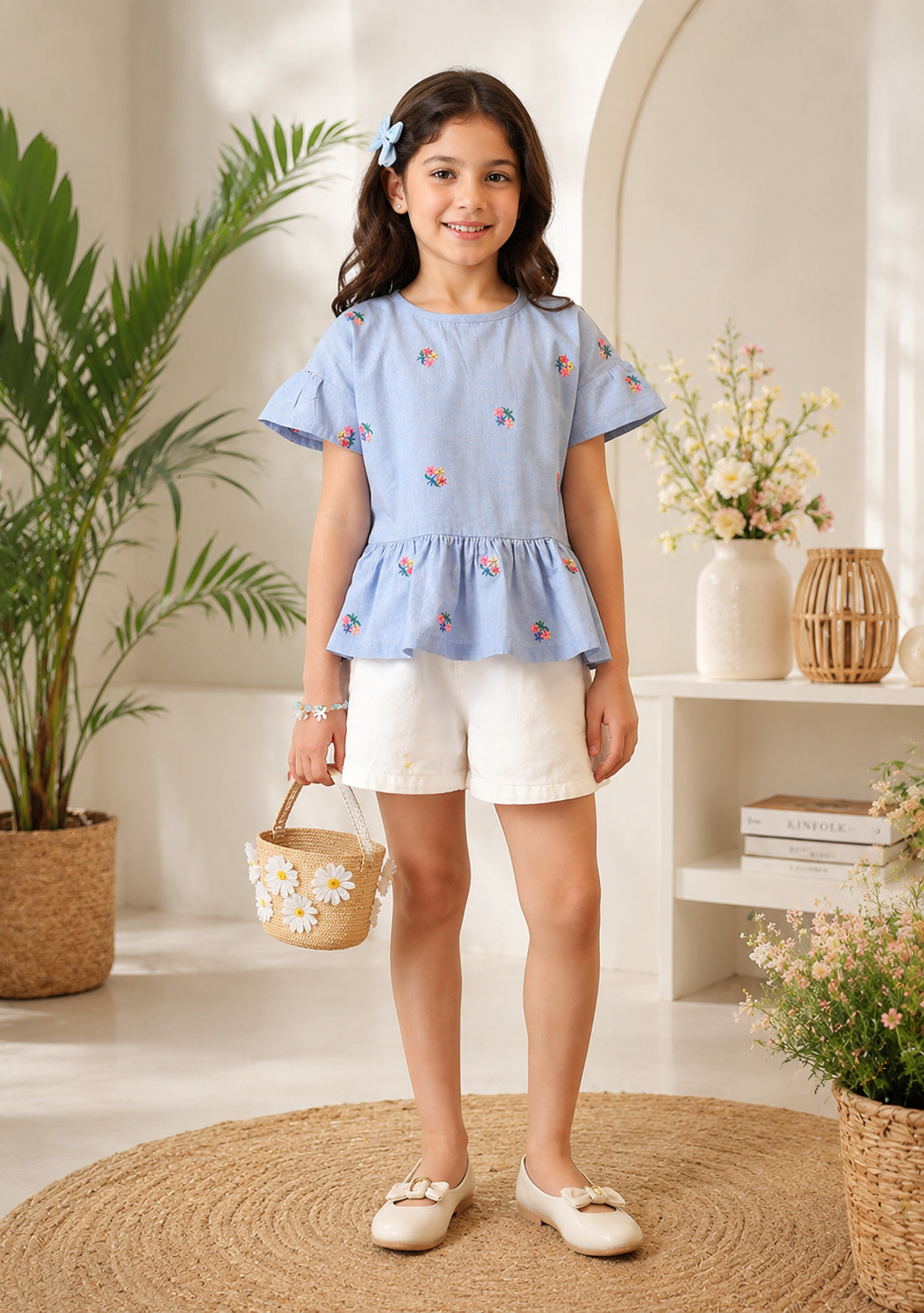 Girls Embroidered Floral Top