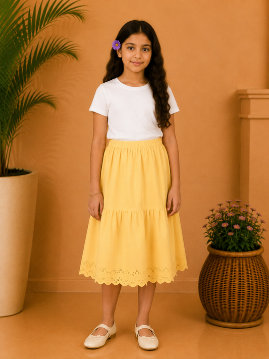 Girls Tiered Flared Skirt with Scallop Hem Detail