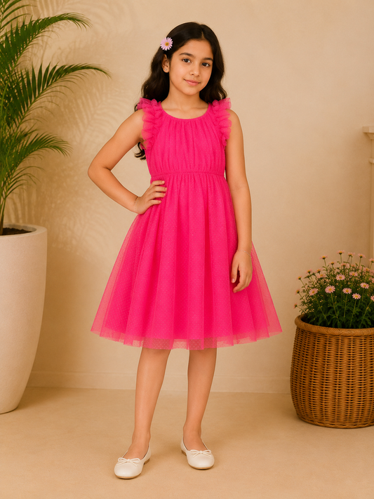 Girls Glitter Net Fit & Flare Dress