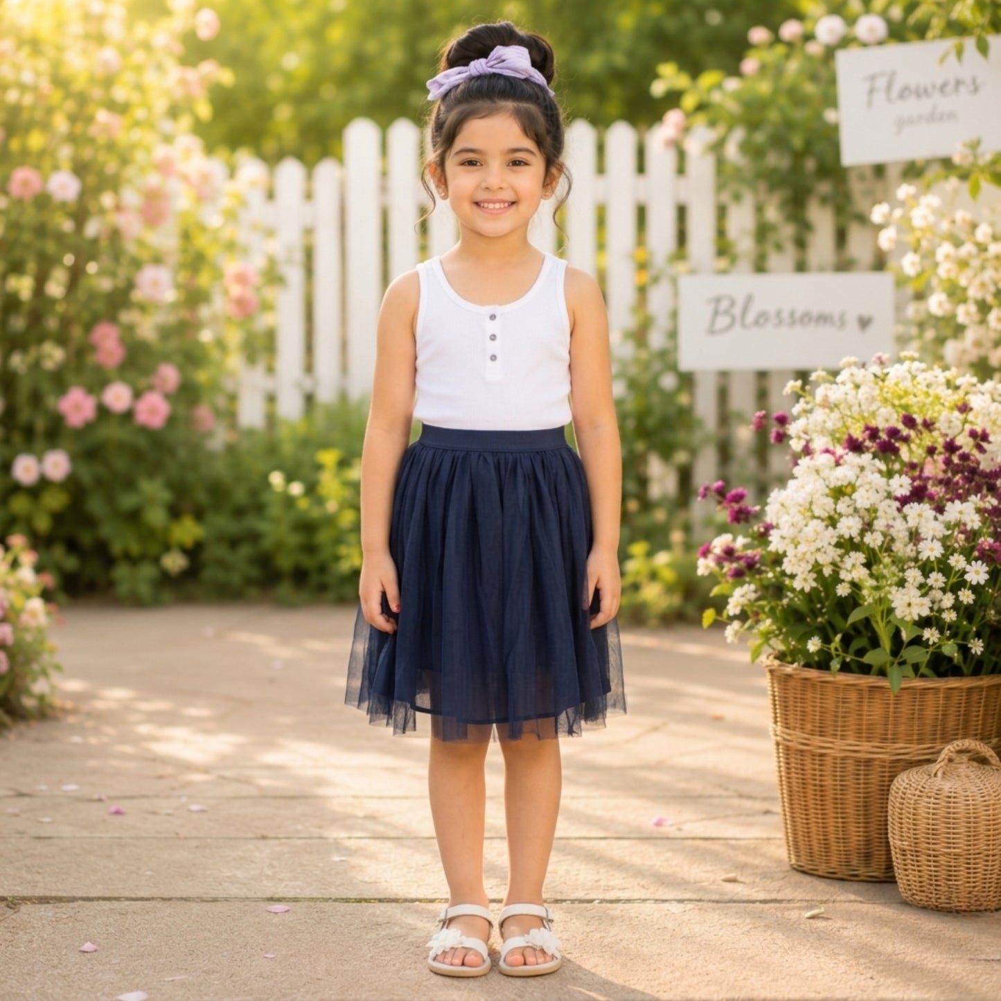 Girls Layered Net Flared Skirt
