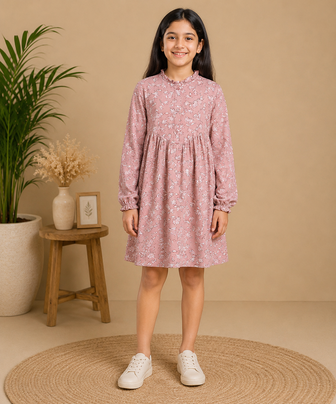 Girls Floral Print A-Line Dress