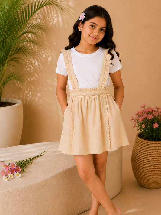 Girls Suspender Style Flared Mini Skirt