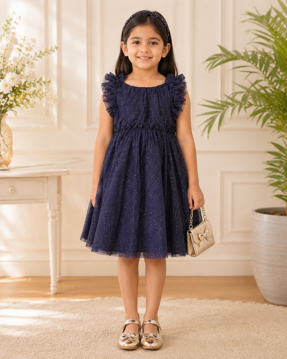 Girls Glitter Net Fit & Flare Dress
