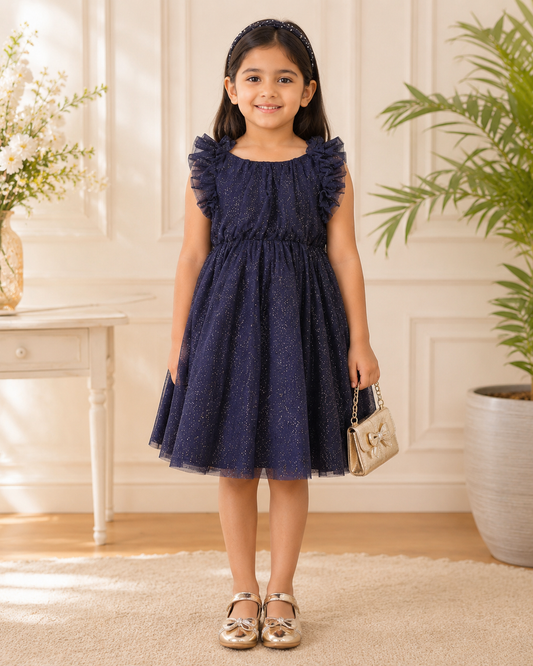 Girls Glitter Net Fit & Flare Dress