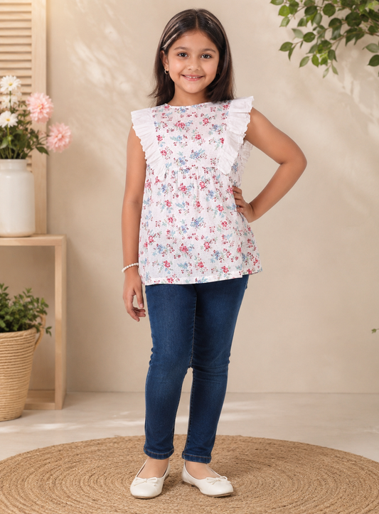 Girls Floral Printed Casual Top