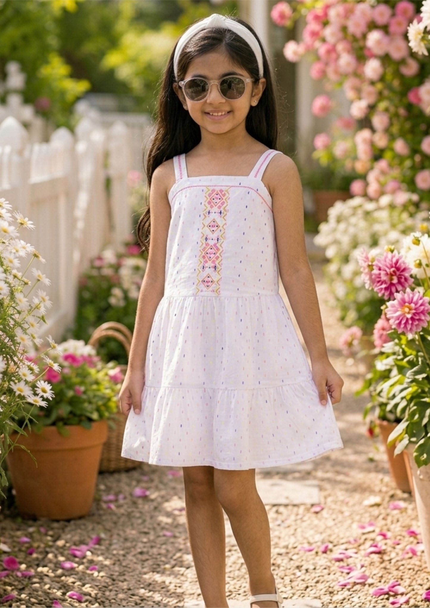 Girls Printed Embroidered Dress