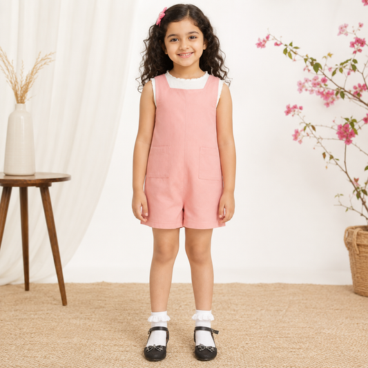 Girls Pink Sleeveless Romper Co-Ord Set