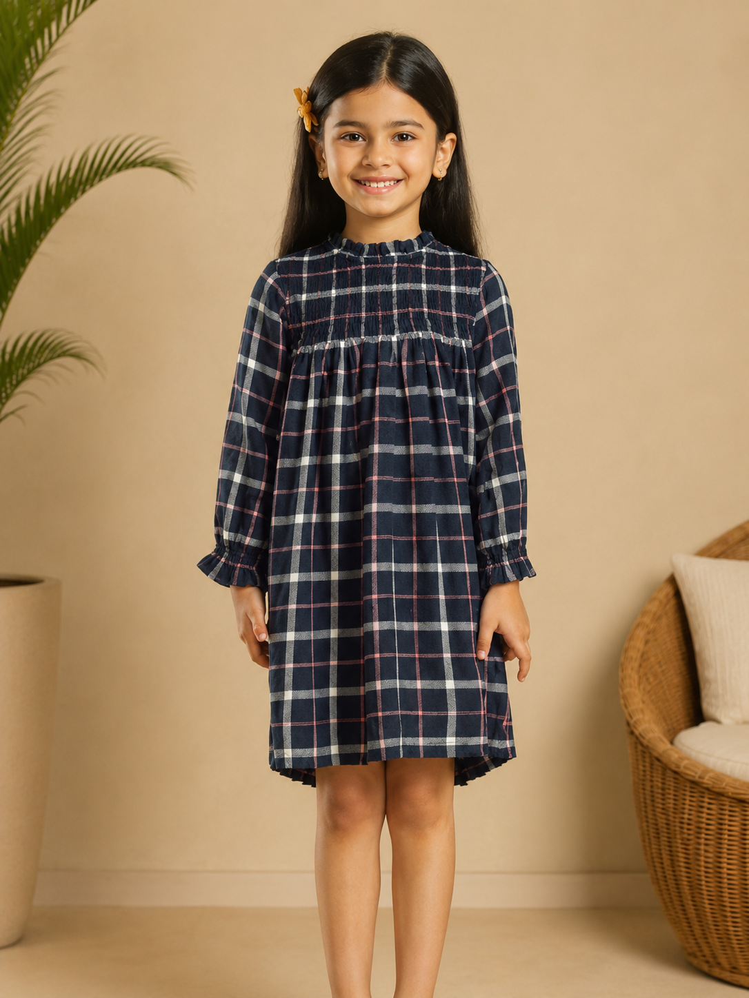 Girls Smocked Long Sleeve Dress