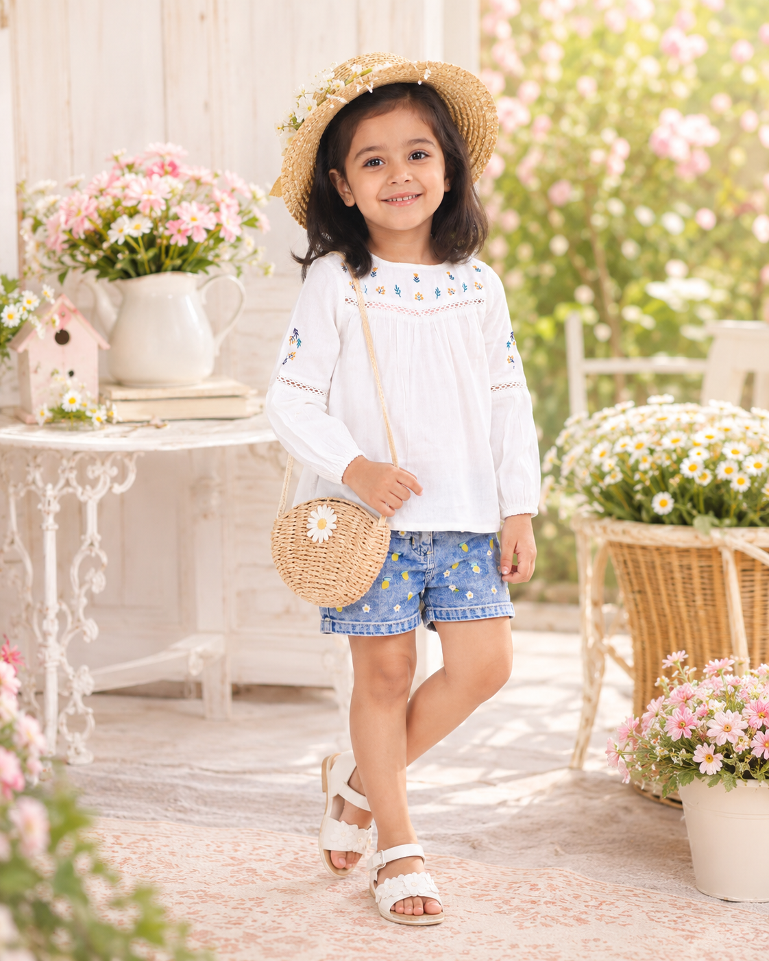 Girls Floral Embroidered Casual Top