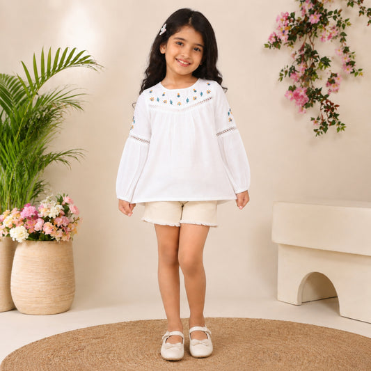 Girls Floral Embroidered Casual Top