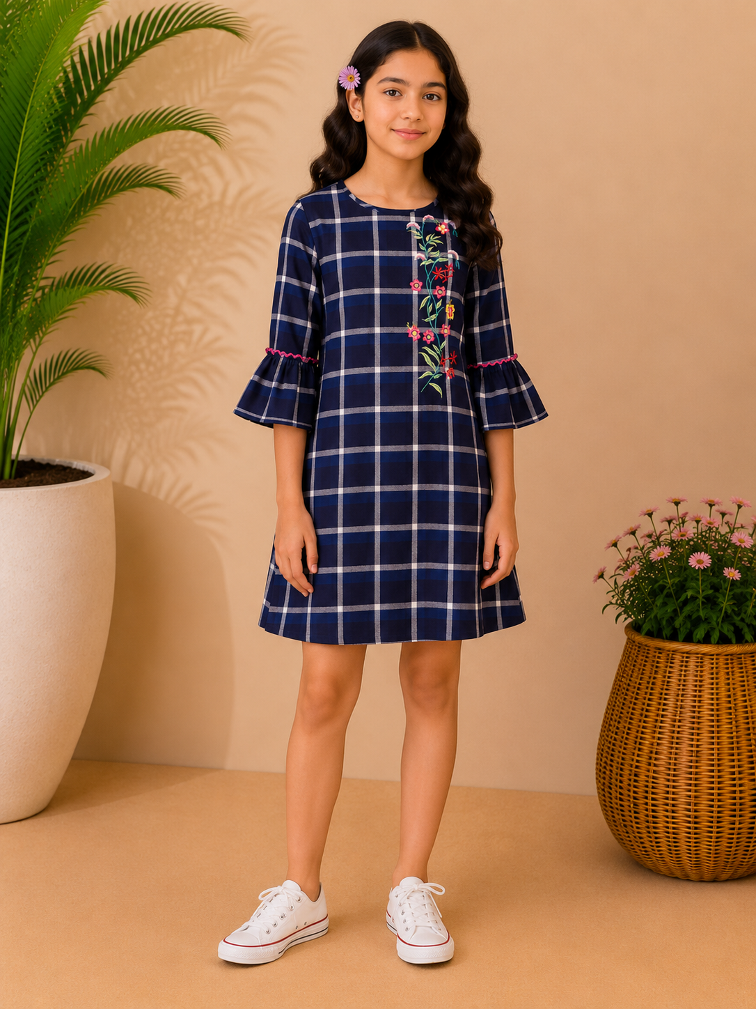 Girls Embroidered Bell Sleeve Dress