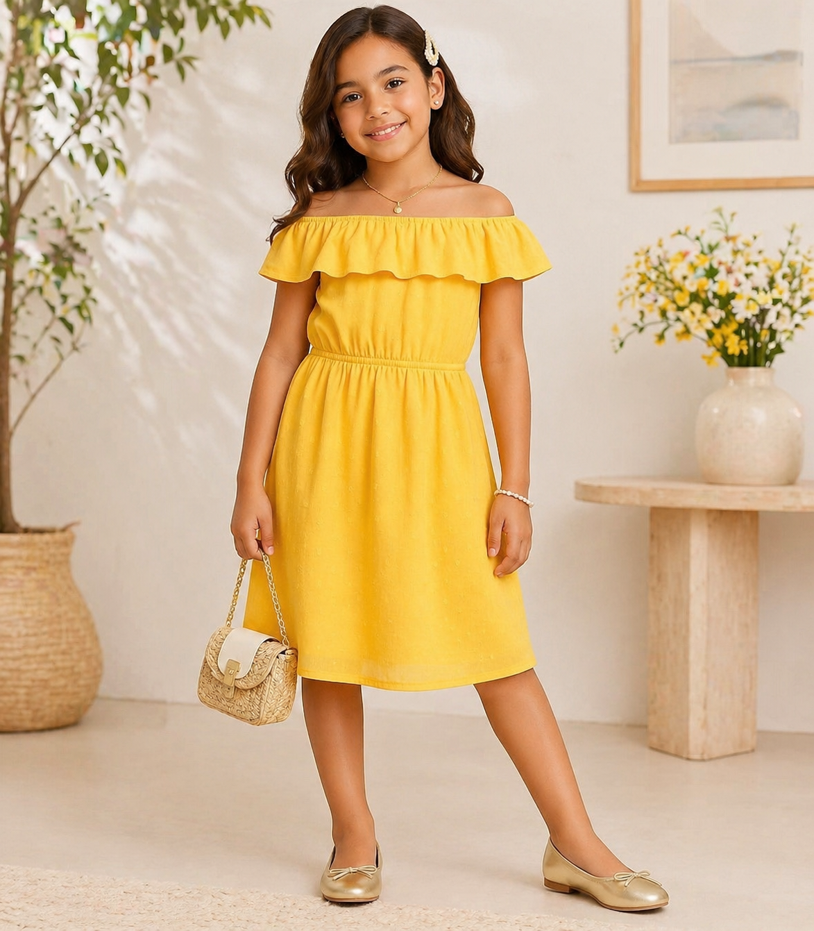 Girls Off-Shoulder Ruffle Dress