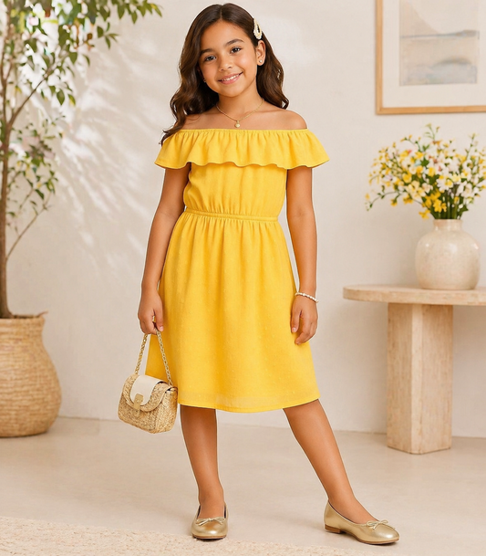 Girls Off-Shoulder Ruffle Dress